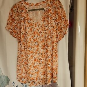 Floral Blouse in Orange and White